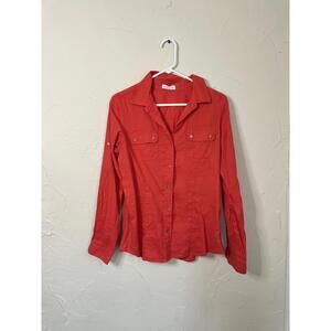 Calvin Klein linen Red Button-Up Long Sleeve Shirt size small